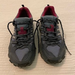 Adidas purple pink and gray running shoes